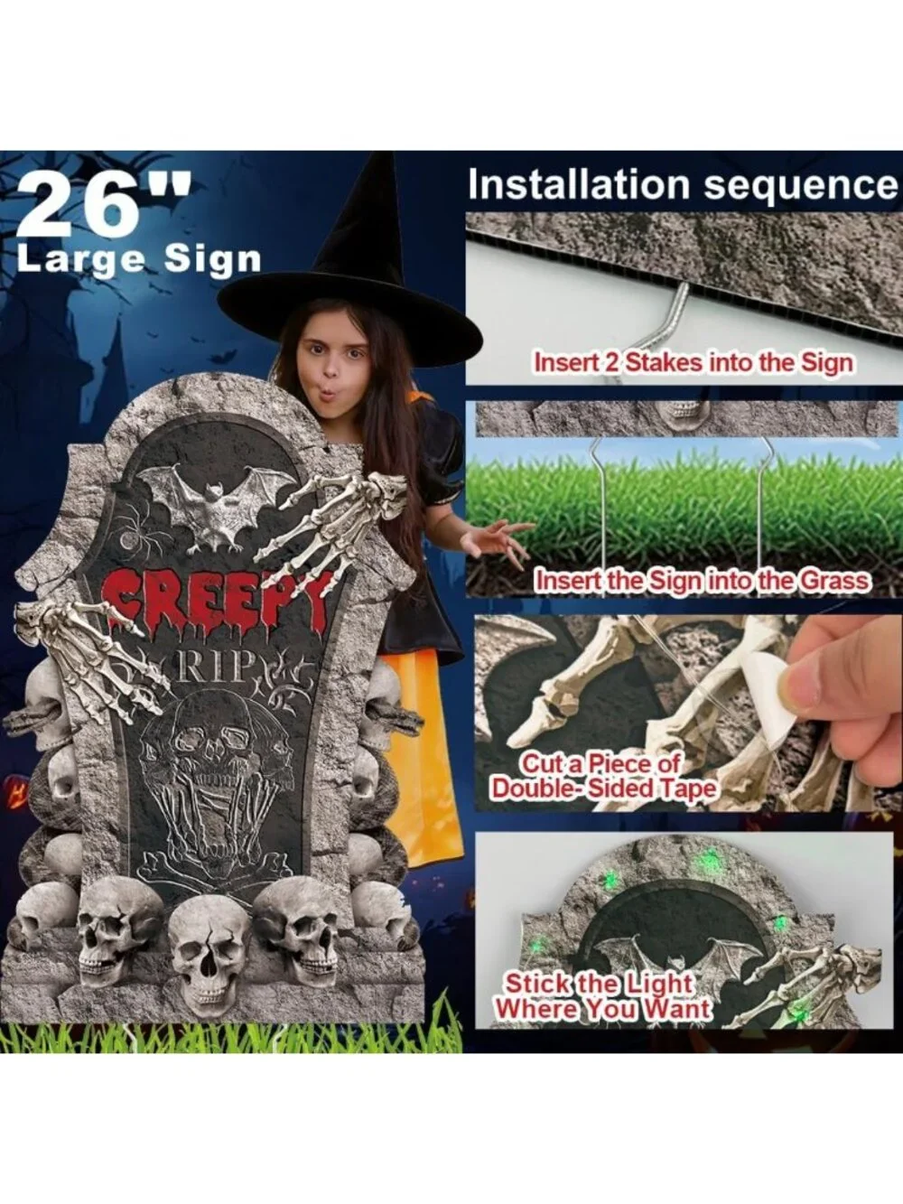 6Pcs 30” Halloween Tombstone Yard Signs - Scary Outdoor Gravestone Decor